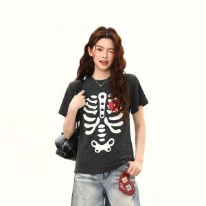 WILDAZI | Skull Print Polka Dot Design Sense Crewneck T-Shirt