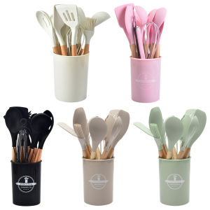 12Pcs Kitchen Utensil Set Heat-Resistant Wooden Handle Serveware for Cooking and Serving