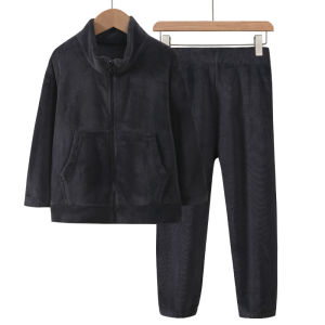 Coral Fleece Childrens Home Clothes Set Trendy Zipper Jacket Long Pants Spring Autumn Boys Sleepwear Comfortable Breathable