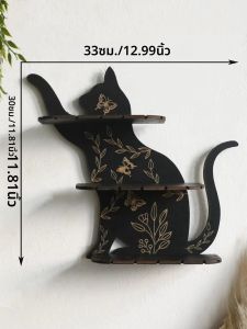 ชั้นวางติดผนังแมวดํา 3 ชั้นลายดอกไม้ ชั้นวางติดผนังลอยน้ํา สําหรับวางคริสตัล หินอโรมาเธอราพีน้ํามันหอมระเหย