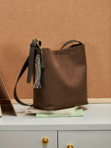 Josiny | Versatile Brown Vintage Casual Single Shoulder Crossbody Barrel Bag