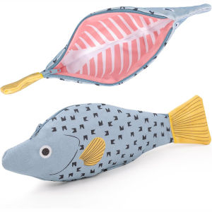 Fish Shape Novelty Pencil Case with Simulated Fishbone Lining - Pen Bag Coin Purse Funny Pencil Pouch