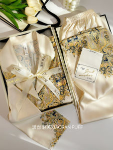 Retro Luxury Ice Silk Sleepwear Gift Box Womens Home Clothes for Mothers Day Three Eight Womens Day Grandmother Gifts