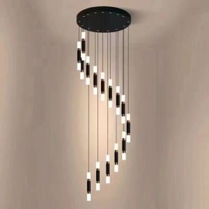 SUNMEIYI โคมไฟแบบแขวนแก้วโคมระย้าประดับบันไดพอร์ซเลนเลียนแบบเงาแบบเกลียวโคมไฟระย้าตกแต่งในร่มโคมไฟแขวนโรงแรม