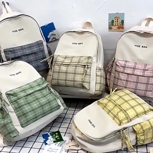 SKM Student Backpack Plaid Pattern Schoolbag BG859 Beg Sekolah