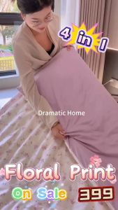 MAKAPAL TELA--4 in 1 set Elegant Floral Premium Bedding FL001 Flat Design Bedsheet Pillowcase Duvet Case QUEEN OR Double Size 4001 999