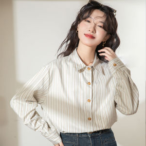 Japanese Style Striped Shirt Womens Loose Long Sleeve Design Sensation Small Audience Commute Spring Autumn New Arrival Top