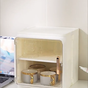 2/4-Tier Foldable Cup Shelf Cup Cabinet with Dustproof Cover Mug & Bottle Holder Compact Storage Organizer for Home