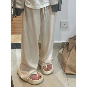 plus Size Womens Fleece Lined Loose Straight Leg Casual Pants High Waist Comfortable Autumn Winter New Style Wide Leg Trousers