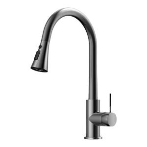 HIGOLD | 304 Stainless Steel Kitchen Faucet with Cold & Hot Water Pull-Out Sprayer Blade-Shaped Nozzle Gray