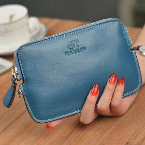 Korean Style Womens Leather Coin Purse Zipper Wallet Simple Cowhide Small Change Bag Fashionable Handbag for Young Ladies