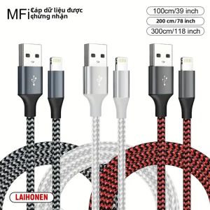 Cáp USB A To Lightning Dây Dữ Liệu Sạc Nhanh Được Chứng Nhận 1M/2M/3M MFi Cho iPhone 14 13 12 11 X XR Pro Max - Đen/Trắng/Xám