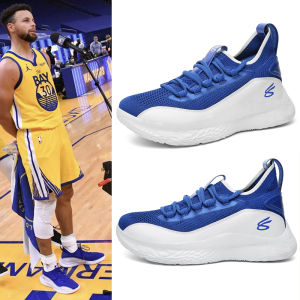 Curry8 รองเท้าบาสเก็ตบอลผู้ชาย ผู้หญิง ไฟฟ้าสีเหลือง 60 คะแนน Night Blue Cushioning Shock Absorption กีฬารองเท้าผ้าใบ 9th Generation