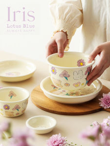 Blue Lotus Home Ceramic Bowl Single Piece Microwave Safe Soup Bowl Dining Bowl Japanese Style Floral Pattern Large Size Dishware