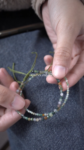 Minimalist bracelet หินมอสอาเกต เลือกขนาดเม็ดหินได้ (2 3 มม.) moss agate สร้อยข้อมือเชือกถัก by siamonlineshop
