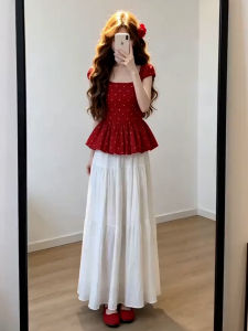 ZHENMANZI | Bright Red Polka Dot Matching Set