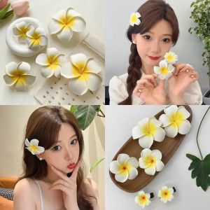 🔥🔥Roman Holiday 1Pcs 6CM Plumeria Flower Hair Clip Hawaiian Style Imitation Egg Flower Hairpin Holiday Flower Hairpin For Women Seaside Elegant Hair Pin Accessories
