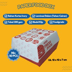100 PCS Paper Food Box Box Kertas Ukuran 10 x 10 x 7 cm Cocok Untuk Burger Dimsum dll Motif Warna Oren