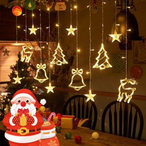 138Leds Christmas Decoration Light String Elk Bell Deer Star Curtain String Fairy Light for Indoor Outdoor Holiday Wedding Party Christmas Decor