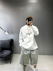 American Style Oversize Loose Pure Color Long Sleeve T-Shirt for Young Men Versatile Expanded Edition Cotton White T-Shirt