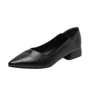 Interview Commute Work Black Low Cut Formal High Heel Shoes Comfortable Professional Womens Footwear Sharp Toe Ultrafiber