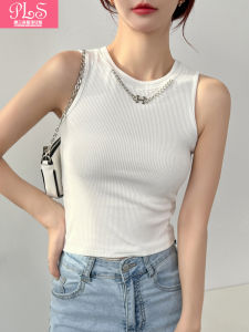 Áo Vest Cổ Tròn Ngắn Ôm Vừa Vặn Màu Trắng Nguyên Chất Mùa Hè Mới Phiên Bản Hàn Quốc Dành Cho Nữ Áo Lót Cơ Bản Có Dây Đeo