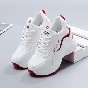 Spring 2024 Fashion Thick Bottom Casual Leather Surface Womens Shoes Heightening Slimming Sports White Sneakers Versatile Single Shoes
