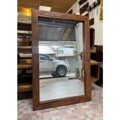 (ส่งฟรี) กระจกไม้สัก พร้อมกระจก ขนาด 90x60 cm. กระจกห้องน้ำ กระจกแต่งตัว สินค้าใหม่ มีที่แขวนผนัง แนวตั้ง-แนวนอน Teak Wooden Mirror Wall Mounted