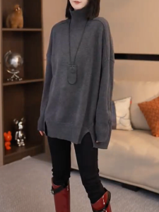 QINGNAER | Soft Comfy Loose High Collar Slimming Knitted Sweater
