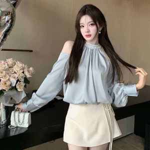 Palace Style Sneaky Design Beautiful Shirt for Women Spring and Autumn New Arrival Pure Desire High Class Elegant Slimming and Shoulder Hollow Long Sleeves Tops
