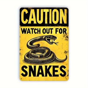 CIFbuy | Vintage Beware of Snakes Yellow Black Metal Sign Durable Tinplate Rustic Outdoor Wall Decor