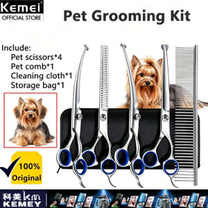 Kemei chải lông thú cưng bộ kéo an toàn kéo cong chó bằng thép không gỉ lông mèo cắt tỉa kéo nhà Chuyên NghiệP Bộ dụng cụ cắt tóc