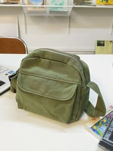 Retro Mini Canvas Shoulder Bag for Teenage Boys And Girls Casual Solid Color Messenger Bag Embroidery Mobile Phone Bag Trendy