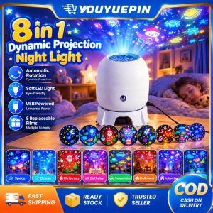 Youyuepin 8in1 Năng Động Đèn Ngủ Chiếu hình Mềm Mắt Thân Thiện Với đèn LED USB Với 8 Có Thể Thay Thế Slide Giáng Sinh Halloween Món Quà Sinh Nhật Cho Bé