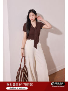 Vintage Stylish Belted T-shirt Straight-cut Pants Set