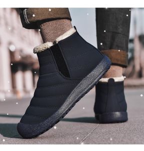 Mens Winter Cotton Shoes Warm Fleece Lined High Top Snow Boots Slip on Waterproof Non Slip Soft Bottom Large Size 45 Couple