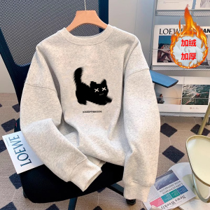 เสื้อฮู้ดผู้ชายสไตล์ฮ่องกงหนา ทรงหลวม ผ้าขนแกะ แฟชั่นฤดูใบไม้ร่วง/ฤดูหนาว เสื้อคลุมกันหนาว ผ้าฝ้ายผสมโพลีเอสเตอร์