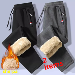 หนาขึ้น ผ้าขนแกะ ผู้หญิง กางเกงลำลอง ฤดูหนาว สไตล์สปอร์ต ยาว กางเกงขายาว ขาตรงเอวสูง สไตล์เกาหลี โพลีเอสเตอร์ ไฟเบอร์