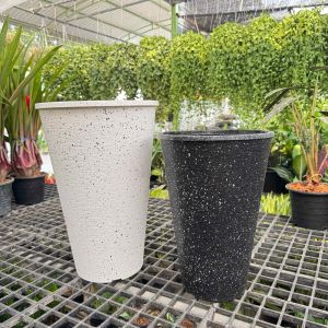 กระถางพลาสติก 2 ชั้น ลายหินอ่อน สีขาว สีดำ ขนาด 10 นิ้ว และ 12 นิ้ว