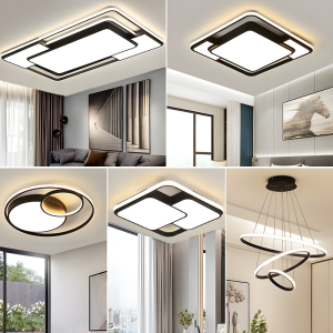 【COD】Lampu Plafon Minimalis Modern Dekorasi Hias Ring Mewah 3 Warna Ruang Tamu Kamar Tidur Lorong PVC Bulat Persegi Hitam Lampu Plafon LED