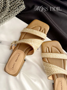 Miss DDLL Half Summer Memory ~ Straw Vacation Style Slippers Womens Outwear Plaid Flats All-Matching Beach Shoes Sandals