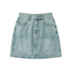 Juicy Couture | Flower Embroidery Rhinestone Washed Denim Skirt