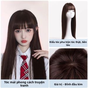 MENGSIQIAN | Tóc Thật Đầy Đủ Khuôn Dài Đen Bằng