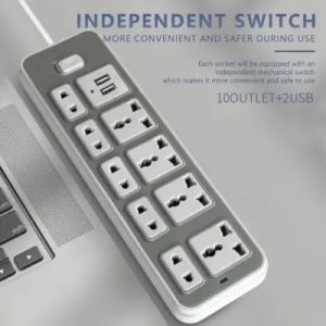 Heavy Duty Extension Cord with Multiple Universal Socket and 2 USB Port Outlets Charger 5V 1A- 2.1A Heavy Duty Extension Power Strip with Safety Switch Protection Socket /9 Lubang + Kabel 1.8 M Lampu Indikator Kabel Colokan Terminal Kuningan