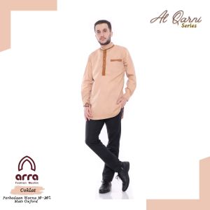 Baju Koko Kemeja Lengan Panjang Bahan Oxford AlQarni Coklat