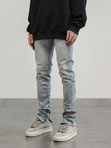 Slim Fit High Street Style Jeans Mens Elastic Waist Slimming Long Pants Straight Leg Jeans Casual Workwear All Seasons