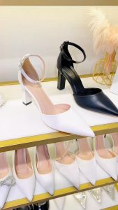Giày sandal cao gót min trơn HALEY STORE gót 9cm trắng đen quai khóa cài gót vuông cô dâu tiệc cưới đi chơi đi làm