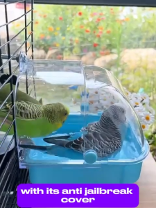 3-in-1 Parrot Bath & Feeder Box | Anti-Scatter 360° | Anti-Jailbreak Design | Removable Tray | For Budgie Lovebird Cockatiel