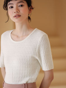 hacikis | Summer New Design White Porcelain Jacquard Knitted Shirt