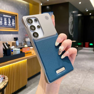 เคสโทรศัพท์หนังแท้สีพื้นหรูหราพร้อมแม่เหล็ก Mgasafe สำหรับ Samsung Galaxy S25 Ultra S23 S22 S24 Ultra